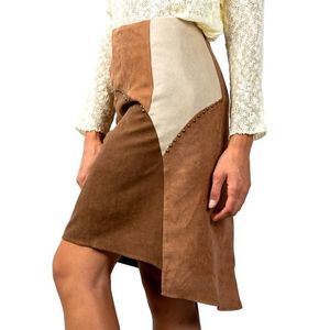 NWT Microsuede Boho Patchwork Faux Leather Skirt